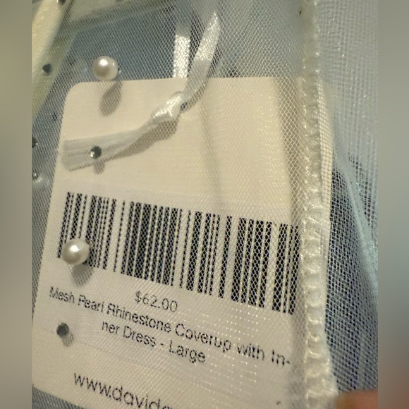 Davi & Dani Mesh Woman’s White Pearl & Rhinestone with Inner Dress Size Large - Picture 3 of 7